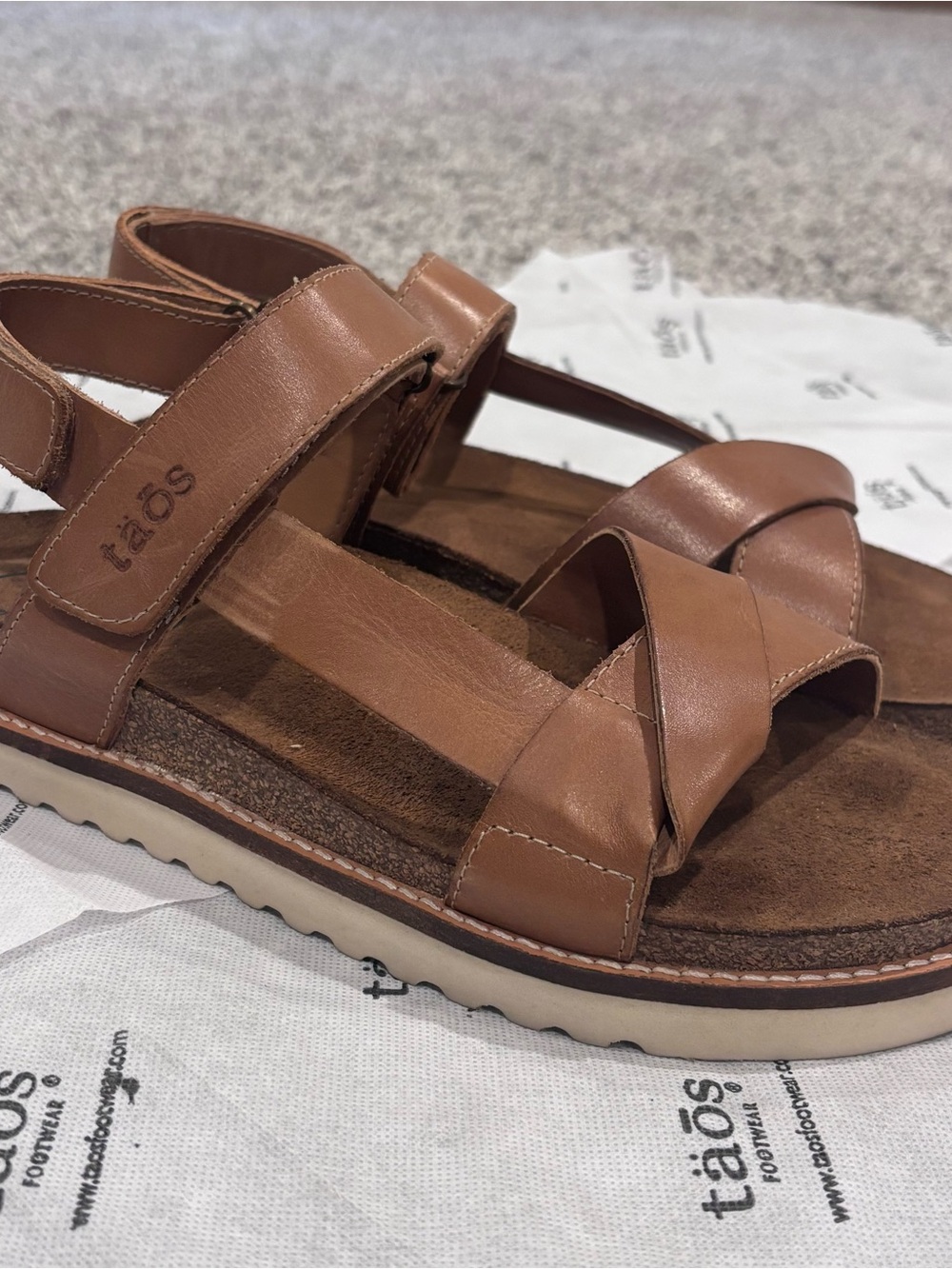 Taos Sideways Sandal Brown Leather Strappy Sandals - Picture 3 of 11
